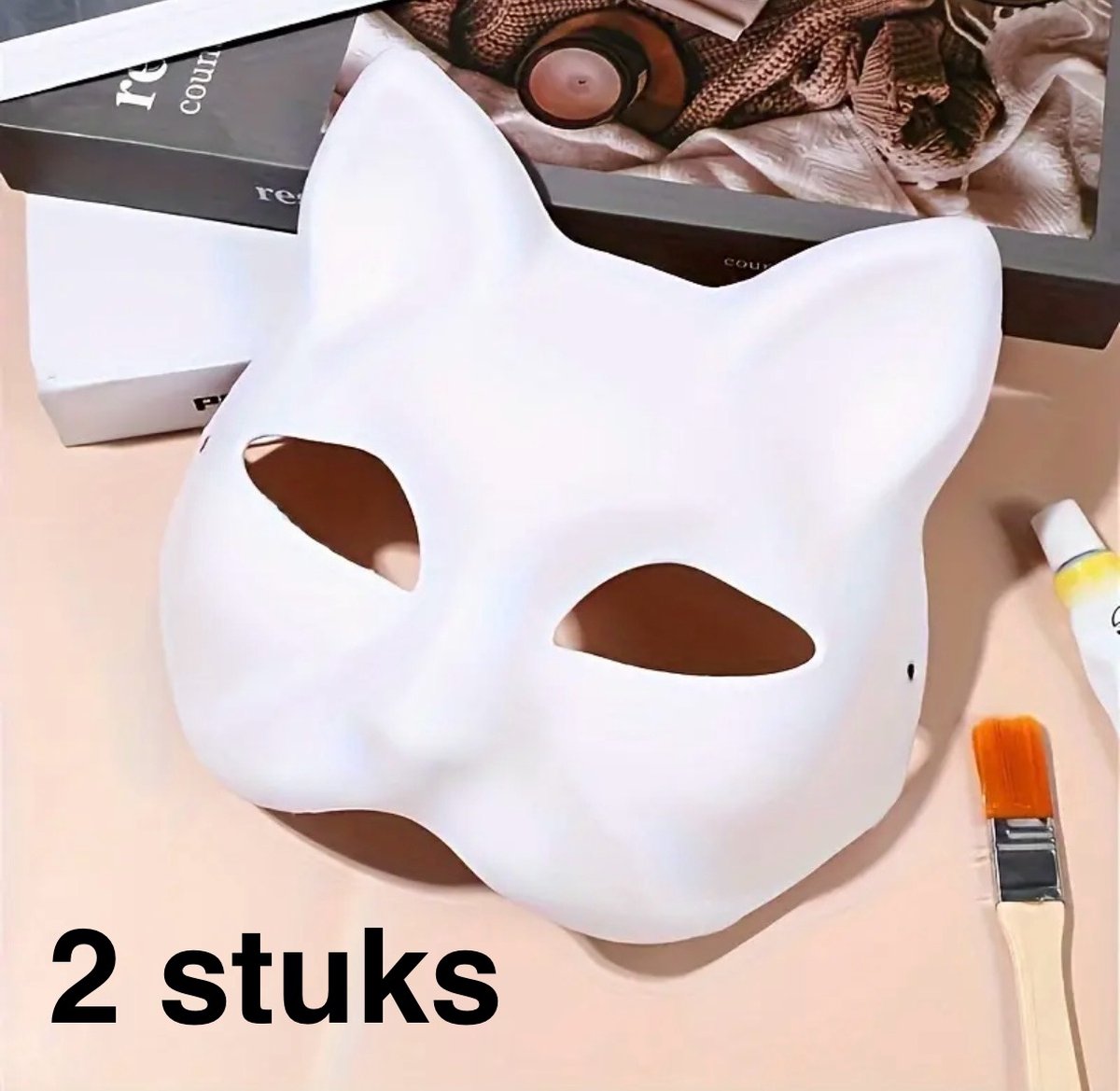 2 stuks: Kattenmasker wit | Doe het zelf | Cat Mask | therian masker cat | cosplay | Knutselen | Half gezicht